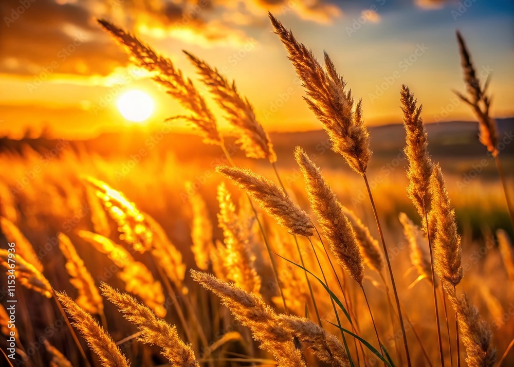 Golden Sunset over Serene Grassland Field - Peaceful Nature Photography Golden Sunset over Serene Grassland Field - Peaceful Nature Photography