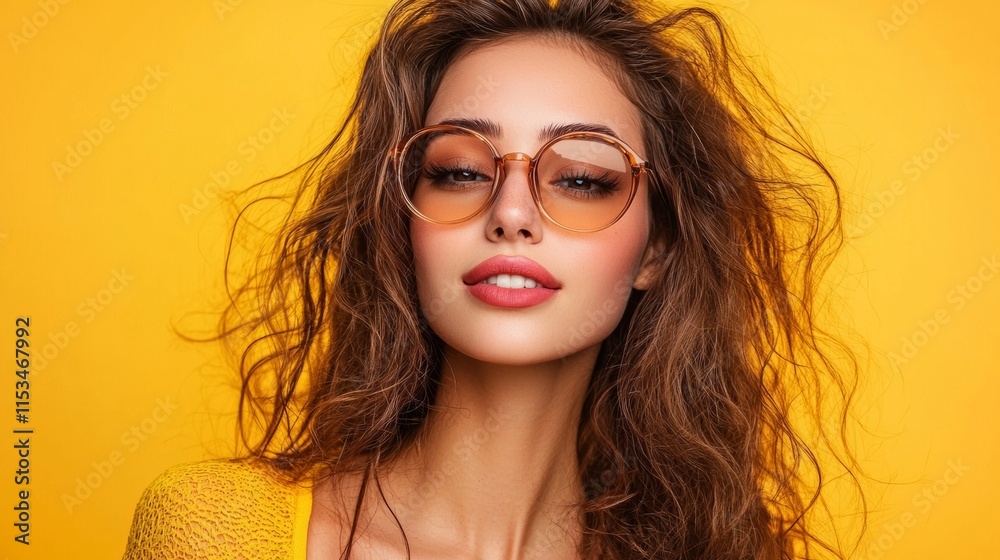 Fototapeta premium Stylish woman in glasses with curly hair