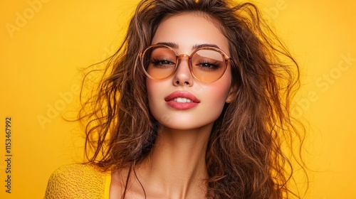 Stylish woman in glasses with curly hair