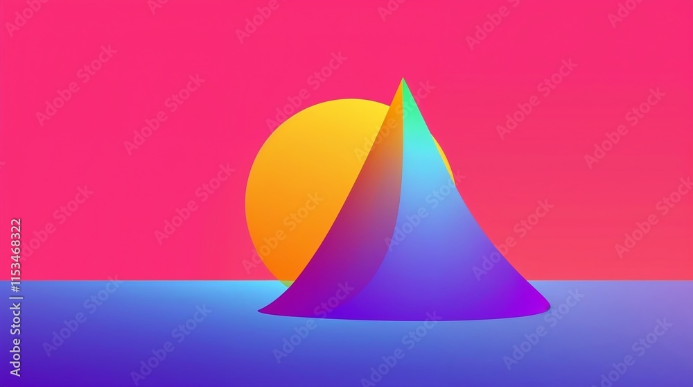 Abstract digital art featuring a colorful mountain shape and a sun on a vibrant gradient background Abstract digital art featuring a colorful mountain shape and a sun on a vibrant gradient background
