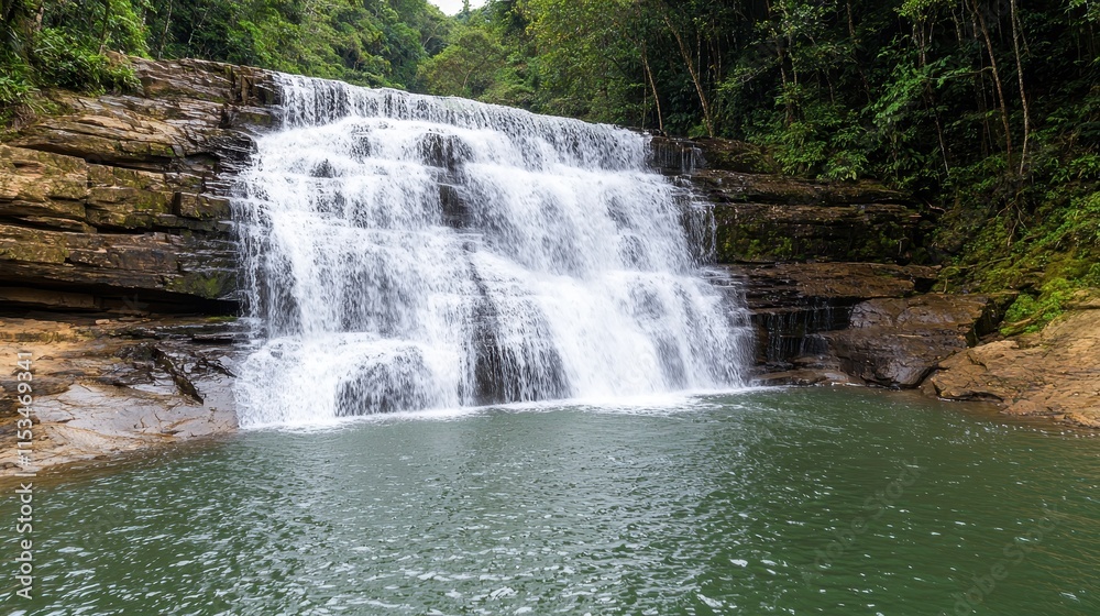 Majestic Waterfall Cascading into Serene Pool Majestic Waterfall Cascading into Serene Pool