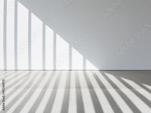 Shadow of stripes cast on a white cement floor or wall photo