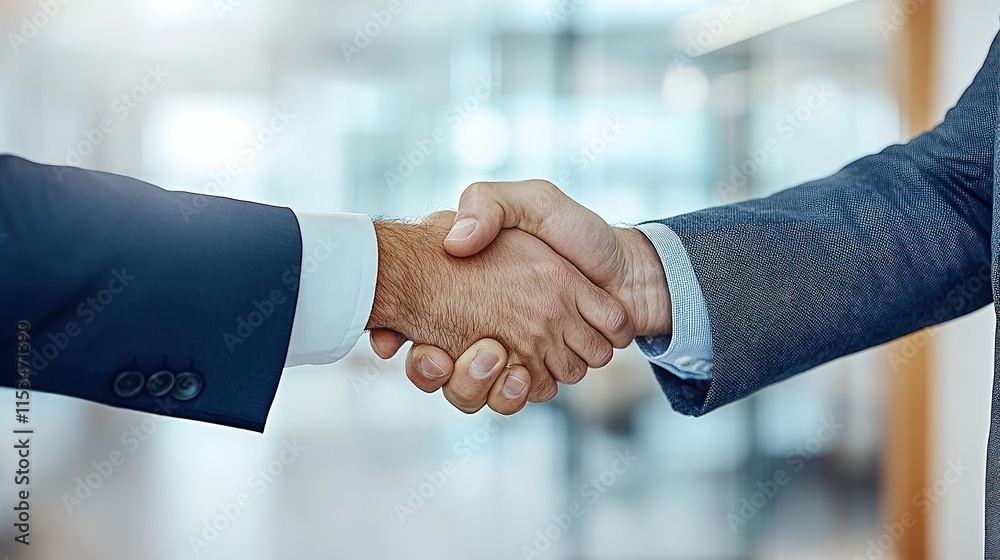 close-up of confident businessman shaking hands with colleague in modern office with blurred glass walls close-up of confident businessman shaking hands with colleague in modern office with blurred glass walls