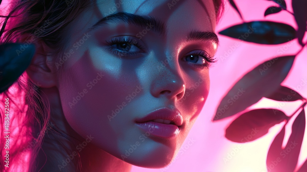 Moody portrait with pink and blue lighting Moody portrait with pink and blue lighting