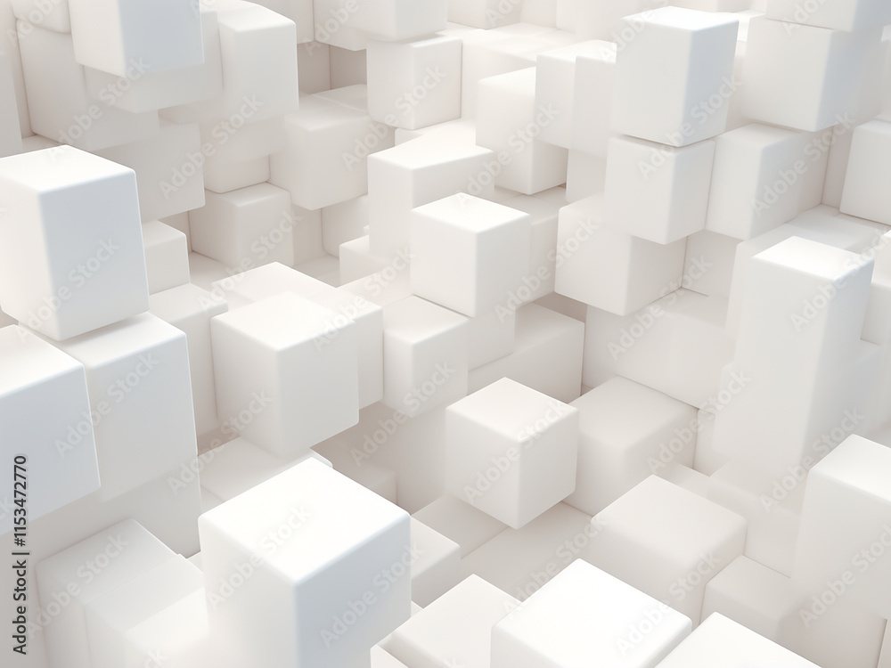 3D rendering of a white abstract geometric background with irregular squares 3D rendering of a white abstract geometric background with irregular squares