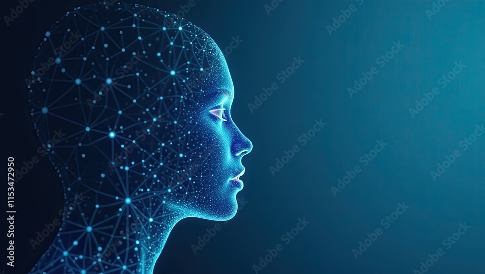 Obraz premium Digital Human Profile with Network Design