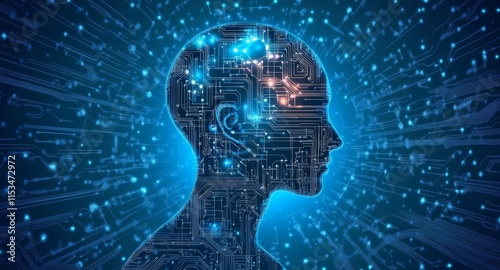 Man digital brain and circuit pattern technology AI.