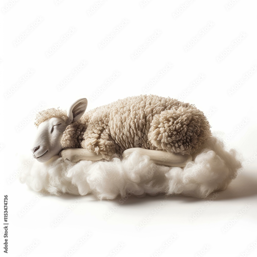 Adorable lamb sleeping peacefully on a soft, white cloud, symbolizing sweet dreams, innocence, and tranquility Adorable lamb sleeping peacefully on a soft, white cloud, symbolizing sweet dreams, innocence, and tranquility