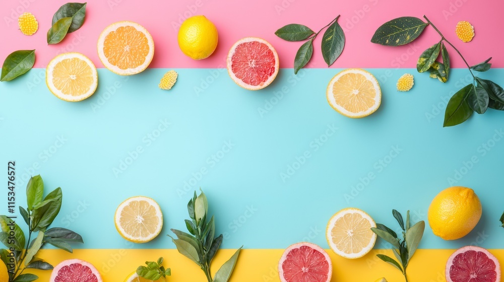 Flat lay of citrus fruits on a pastel blue background Flat lay of citrus fruits on a pastel blue background