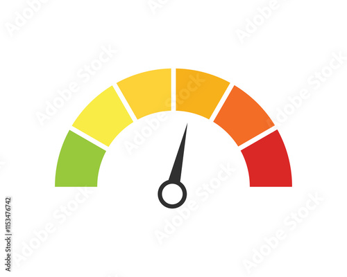 Score meter. Scale meter score level icon. Speedometer gauge indicator. Energy efficiency and consumer satisfaction rate measure UI. Indication lines. Dial with arrows and scale.