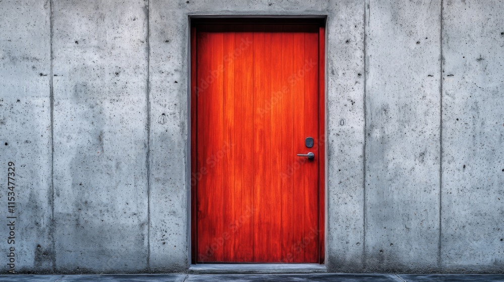 Red Door in a Concrete Wall Structure