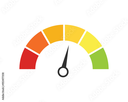 Score meter. Scale meter score level icon. Speedometer gauge indicator. Energy efficiency and consumer satisfaction rate measure UI. Indication lines. Dial with arrows and scale.