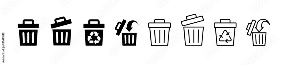 Icon set for trash cans and recycling