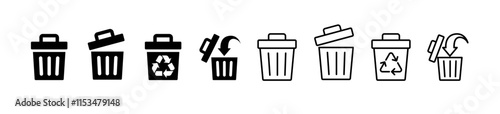 Icon set for trash cans and recycling