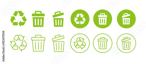 Icon set for trash cans and recycling