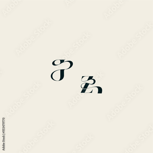 ZJ letter wedding monogram elegant fancy curve logo bold and hairline initial