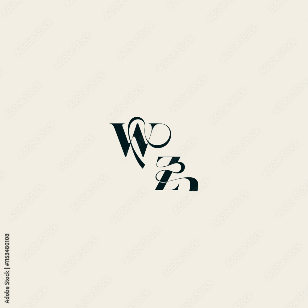 ZW letter wedding monogram elegant fancy curve logo bold and hairline initial ZW letter wedding monogram elegant fancy curve logo bold and hairline initial