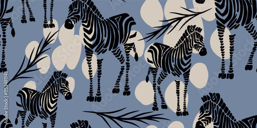 A painting of zebras. Hand drawn abstract seamless pattern. Creative collage
