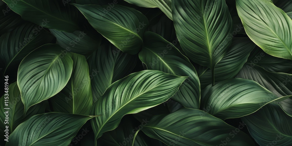 Spathiphyllum cannifolium leaves create an abstract dark green texture, offering a vibrant nature background. The Spathiphyllum cannifolium adds an exotic feel with its tropical leaf design. Spathiphyllum cannifolium leaves create an abstract dark green texture, offering a vibrant nature background. The Spathiphyllum cannifolium adds an exotic feel with its tropical leaf design.