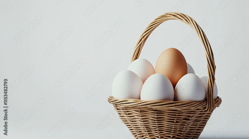 Basket of eggs with one egg missing. The basket is full of eggs and the one egg missing is the center of attention Basket of eggs with one egg missing. The basket is full of eggs and the one egg missing is the center of attention