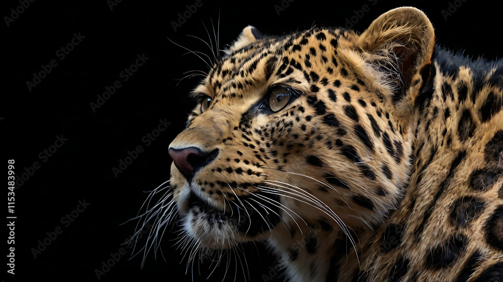 Majestic amur leopard portrait isolated on black background wildlife conservation image
Majestic amur leopard portrait isolated on black background wildlife conservation image