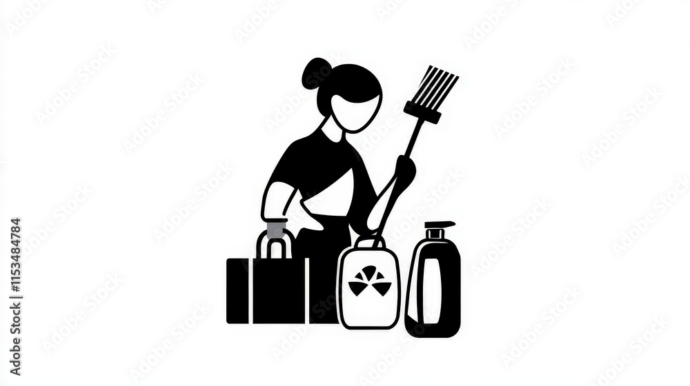 Person Cleaning with Various Tools and Supplies for Home Care Person Cleaning with Various Tools and Supplies for Home Care