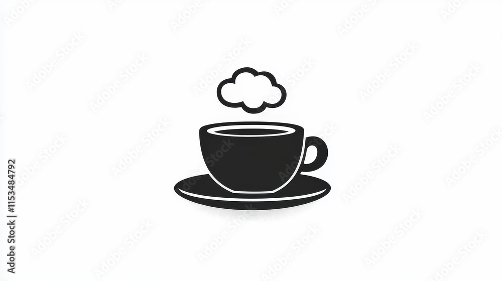 Minimalist Black Coffee Cup with Steam on White Background Minimalist Black Coffee Cup with Steam on White Background