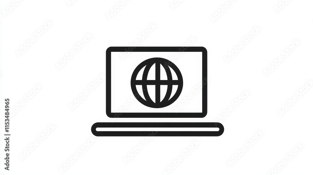 Laptop Icon with Global Symbol for Online Connectivity and Technology