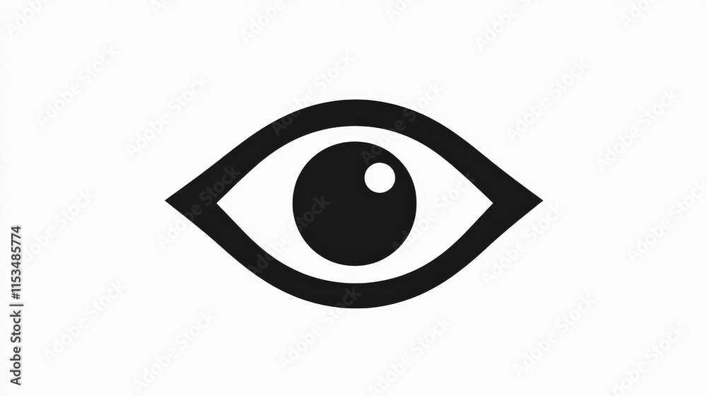 Simple Black Eye Icon with Circular Pupil on White Background Simple Black Eye Icon with Circular Pupil on White Background