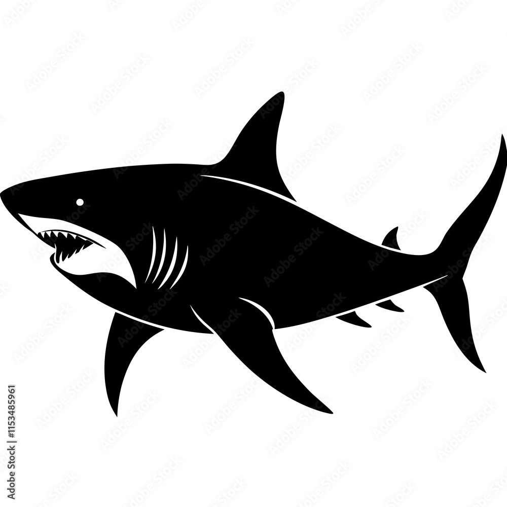 Fototapeta premium Great Shark Silhouette On White Background