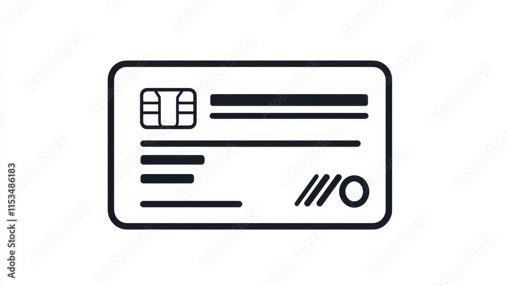 Minimalist Design of Credit Card Outline with Chip and Lines Minimalist Design of Credit Card Outline with Chip and Lines