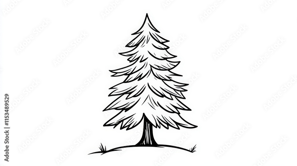 Obraz premium Hand-Drawn Pine Tree Illustration for Natural Designs and Artwork