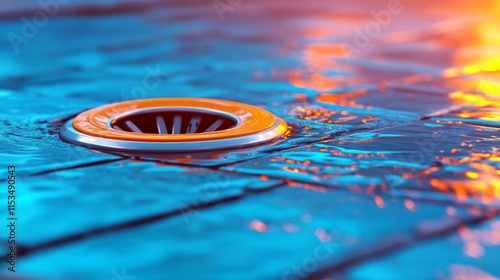 Clogged Drain Cover on Wet Floor. Generative AI photo