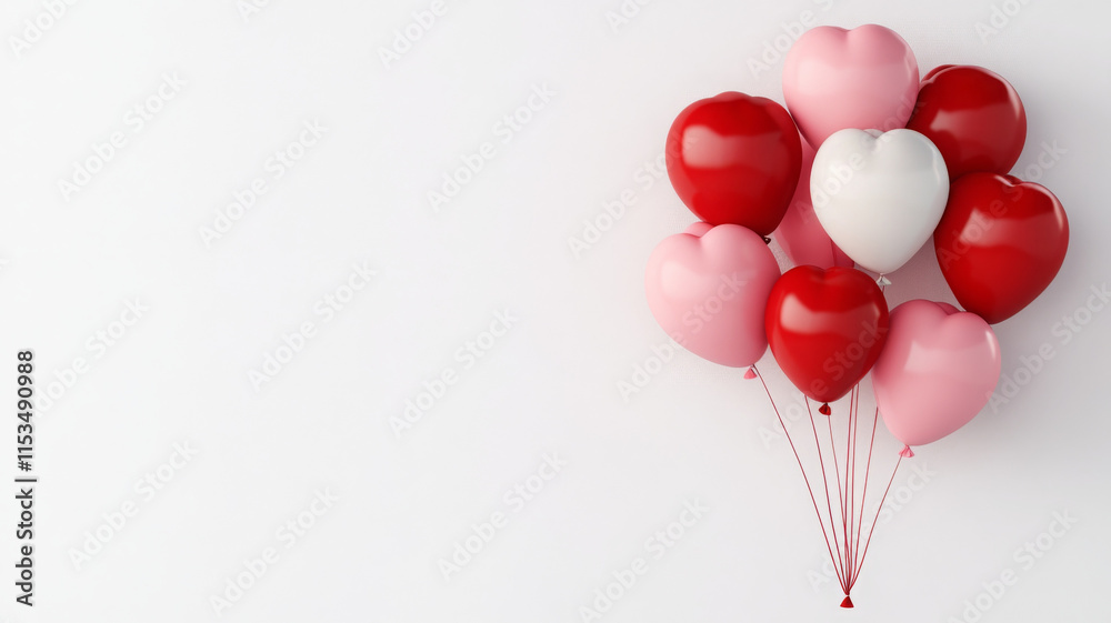 Heart shaped balloons in red, pink, and white create festive display Heart shaped balloons in red, pink, and white create festive display