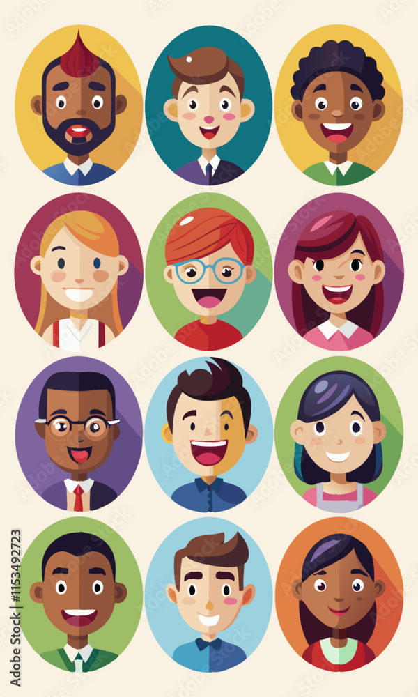 Set of diverse people’s faces representing different emotions and professions, vector illustration.
Set of diverse people’s faces representing different emotions and professions, vector illustration.