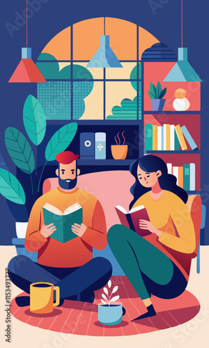 Feliz pareja leyendo un libro juntos en un acogedor sofá en la sala de estar. Una pareja joven disfruta de un tiempo tranquilo en casa, se relaja y pasa tiempo de calidad en el sofá con un libro.