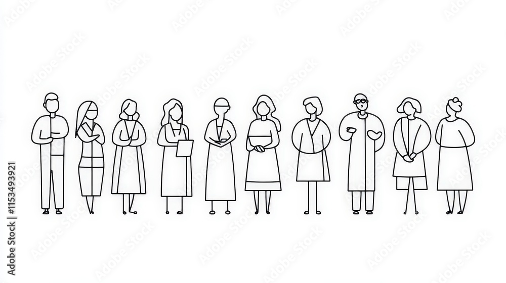 Group of Diverse Characters in Minimalist Outline Style Illustration Group of Diverse Characters in Minimalist Outline Style Illustration