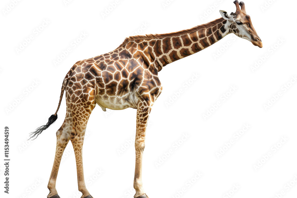 Fototapeta premium Giraffe in Sharp Focus PNG Isolated on Transparent Background