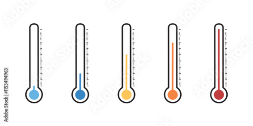 thermometer with yellow blue red scale, climate control, weather change, flat vector bicolor icon, weather icon. Temperature thermometer icon collection on white background.
