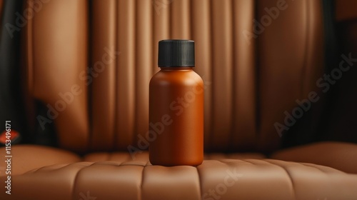 Leather conditioner bottle in a luxurious car interior. Generative AI photo