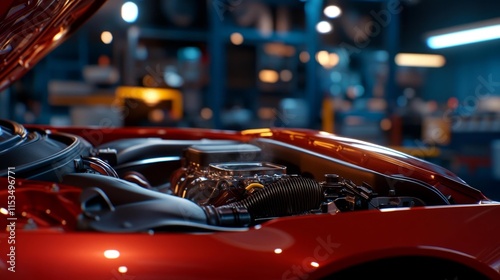 Wallpaper Mural Car Engine Bay in a Garage Setting. Generative AI Torontodigital.ca