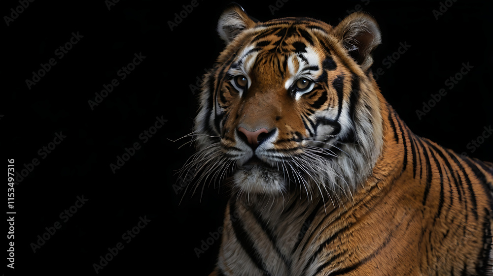 Fototapeta premium Majestic Tiger Portrait on Black Background 