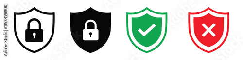 security shield icon set. shield with lock icon set. shield checkmark and shield lock icon for app, ui and website. cyber protection icon. vector illustration transparent background