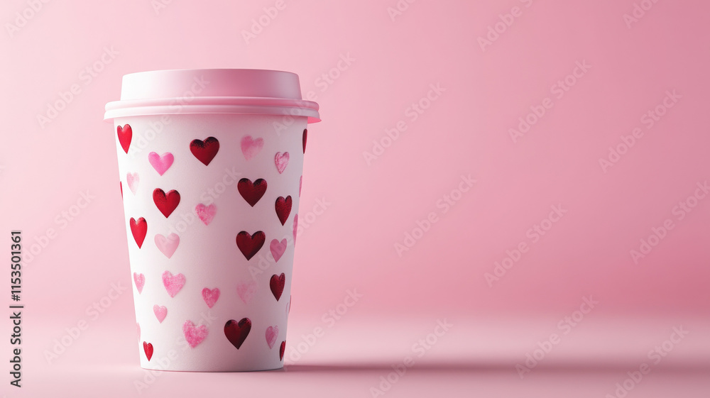 Coffee cup with heart patterns on pink background, perfect for love Coffee cup with heart patterns on pink background, perfect for love