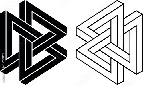 Abstract impossible shape icon isolated on white background. Optical illusion. Vector illustration.