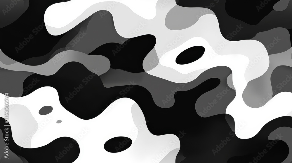 Fototapeta premium Abstract Black and White Fluid Shapes with Organic Patterns