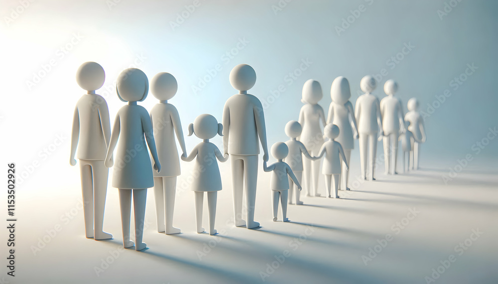 3D Family Holding Hands Against Plain Background with Copy Space for Advertisements 3D Family Holding Hands Against Plain Background with Copy Space for Advertisements