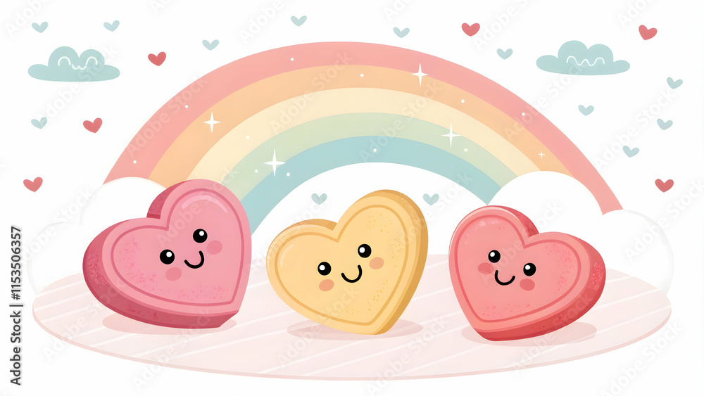 Valentine Wallpaper for Kids: Heart Candies with Smiling Faces in Pastel Scene - Pure Innocence and Joy Valentine Wallpaper for Kids: Heart Candies with Smiling Faces in Pastel Scene - Pure Innocence and Joy