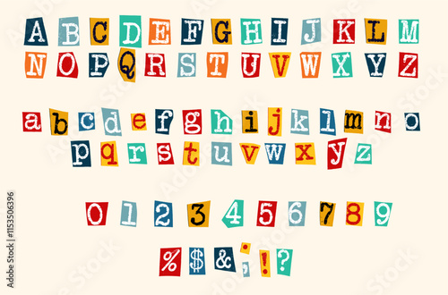 Cut Out Alphabet Numbers and Punctuations Pop Art Style Vector
