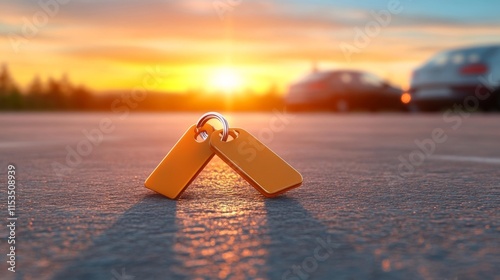 Car Keychain in a Sunlit Parking Lot. Generative AI photo